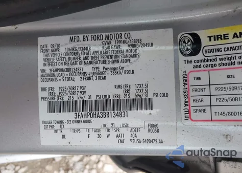 2011 Ford Fusion Se from USA, damaged, VIN 3FAHP0HA3BR134831
